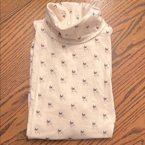 Lands' End Turtleneck French Bulldog Graphic Polka Dot Patterned Long Sleeve